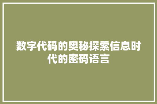 数字代码的奥秘探索信息时代的密码语言