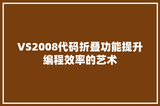 VS2008代码折叠功能提升编程效率的艺术