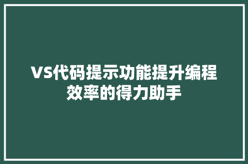 VS代码提示功能提升编程效率的得力助手
