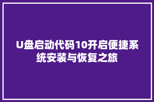 U盘启动代码10开启便捷系统安装与恢复之旅