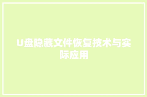 U盘隐藏文件恢复技术与实际应用