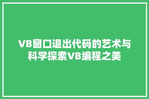 VB窗口退出代码的艺术与科学探索VB编程之美