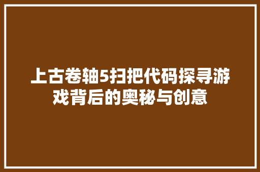 上古卷轴5扫把代码探寻游戏背后的奥秘与创意