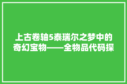 上古卷轴5泰瑞尔之梦中的奇幻宝物——全物品代码探秘之旅