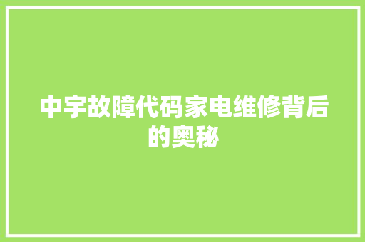 中宇故障代码家电维修背后的奥秘