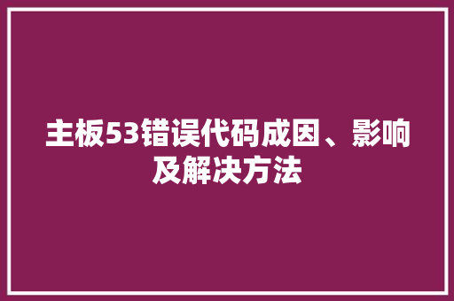 主板53错误代码成因、影响及解决方法