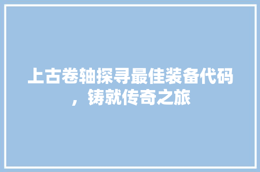 上古卷轴探寻最佳装备代码，铸就传奇之旅