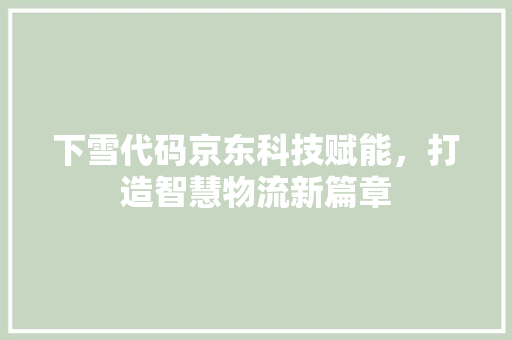下雪代码京东科技赋能，打造智慧物流新篇章