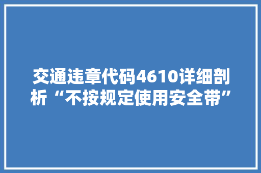 交通违章代码4610详细剖析“不按规定使用安全带”的危害与应对