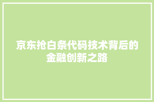 京东抢白条代码技术背后的金融创新之路