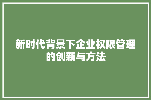 新时代背景下企业权限管理的创新与方法