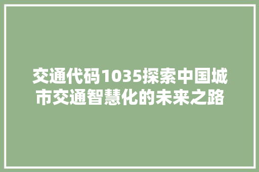 交通代码1035探索中国城市交通智慧化的未来之路