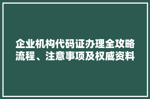 企业机构代码证办理全攻略流程、注意事项及权威资料