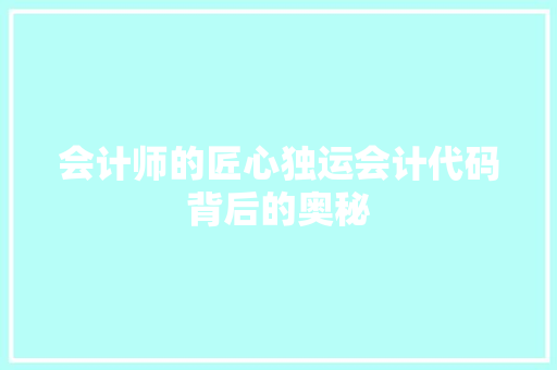 会计师的匠心独运会计代码背后的奥秘