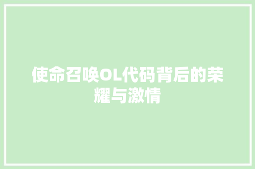 使命召唤OL代码背后的荣耀与激情