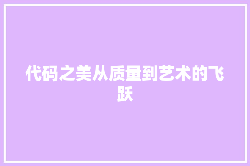 代码之美从质量到艺术的飞跃