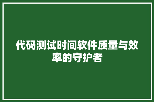 代码测试时间软件质量与效率的守护者
