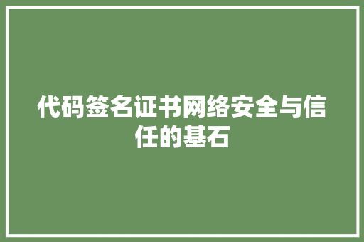 代码签名证书网络安全与信任的基石