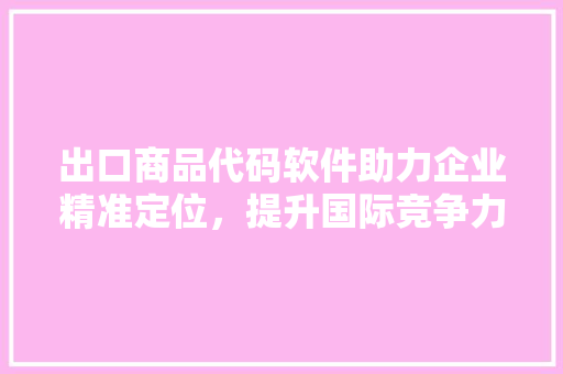出口商品代码软件助力企业精准定位，提升国际竞争力
