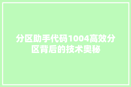 分区助手代码1004高效分区背后的技术奥秘