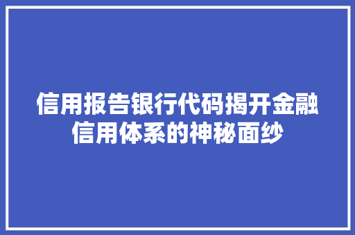 信用报告银行代码揭开金融信用体系的神秘面纱