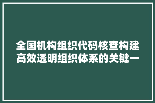 全国机构组织代码核查构建高效透明组织体系的关键一步