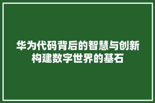 华为代码背后的智慧与创新构建数字世界的基石