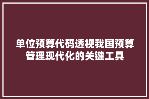单位预算代码透视我国预算管理现代化的关键工具
