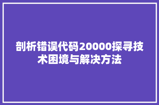 剖析错误代码20000探寻技术困境与解决方法