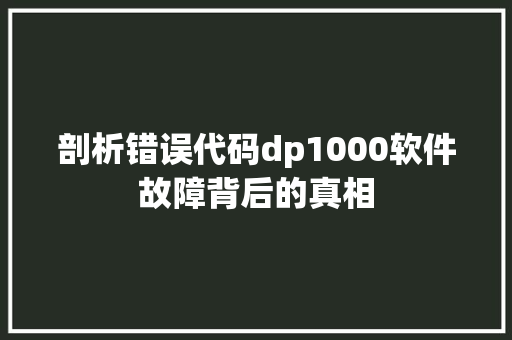剖析错误代码dp1000软件故障背后的真相