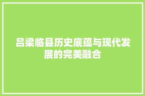 吕梁临县历史底蕴与现代发展的完美融合