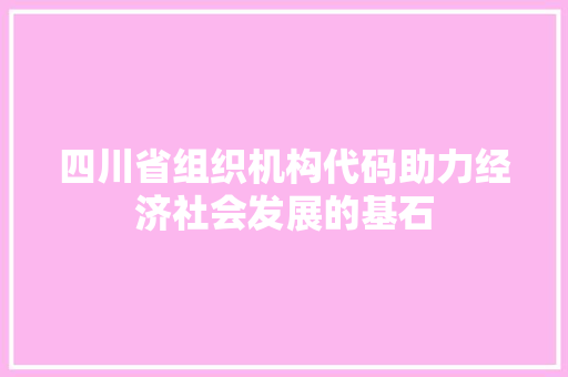 四川省组织机构代码助力经济社会发展的基石