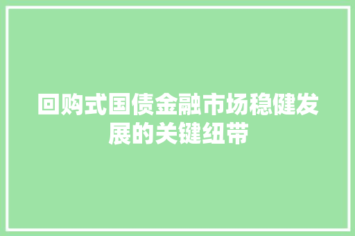 回购式国债金融市场稳健发展的关键纽带