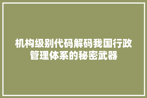 机构级别代码解码我国行政管理体系的秘密武器