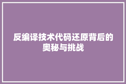 反编译技术代码还原背后的奥秘与挑战