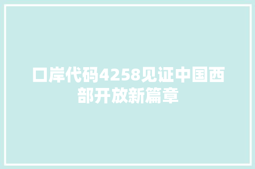 口岸代码4258见证中国西部开放新篇章