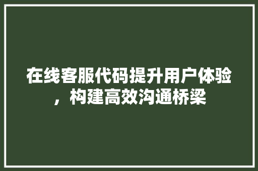 在线客服代码提升用户体验，构建高效沟通桥梁