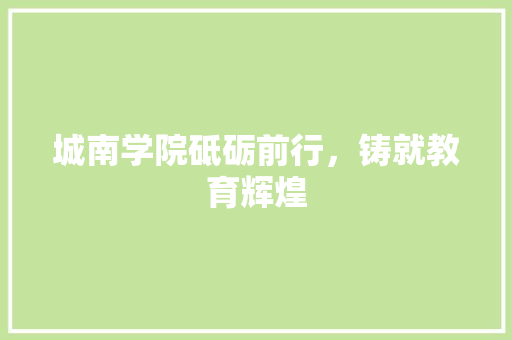 城南学院砥砺前行，铸就教育辉煌