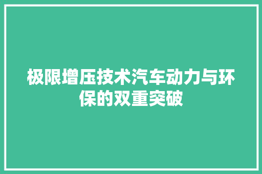 极限增压技术汽车动力与环保的双重突破