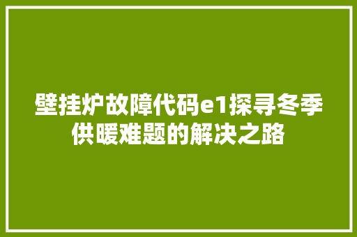 壁挂炉故障代码e1探寻冬季供暖难题的解决之路