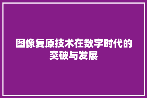 图像复原技术在数字时代的突破与发展