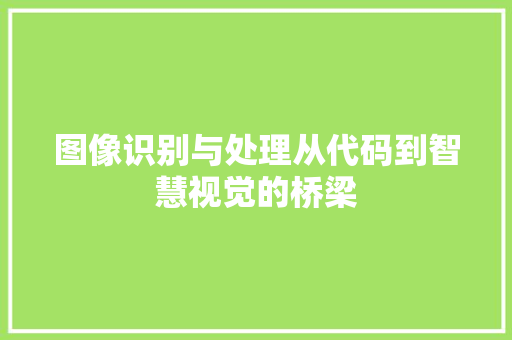 图像识别与处理从代码到智慧视觉的桥梁
