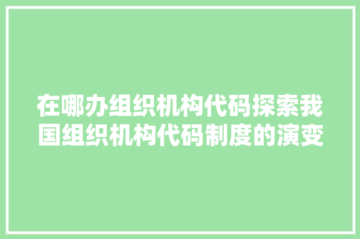 在哪办组织机构代码探索我国组织机构代码制度的演变与发展