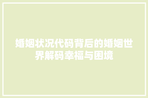 婚姻状况代码背后的婚姻世界解码幸福与困境