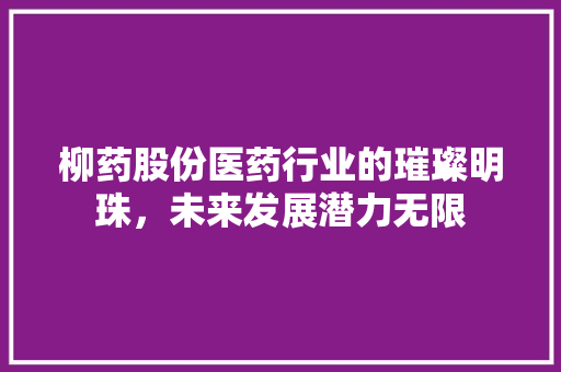 柳药股份医药行业的璀璨明珠，未来发展潜力无限