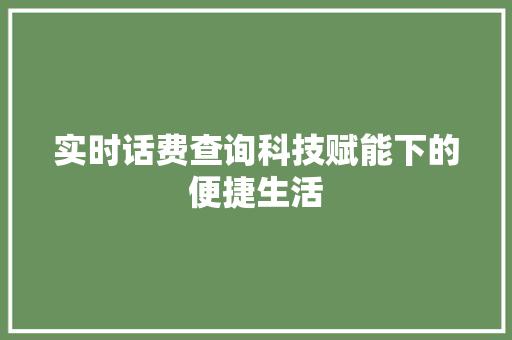 实时话费查询科技赋能下的便捷生活
