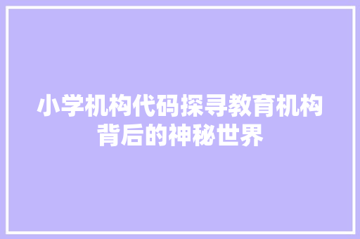 小学机构代码探寻教育机构背后的神秘世界
