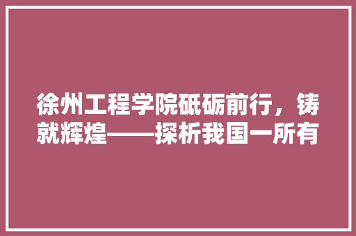 徐州工程学院砥砺前行，铸就辉煌——探析我国一所有特色的应用型本科院校