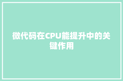 微代码在CPU能提升中的关键作用