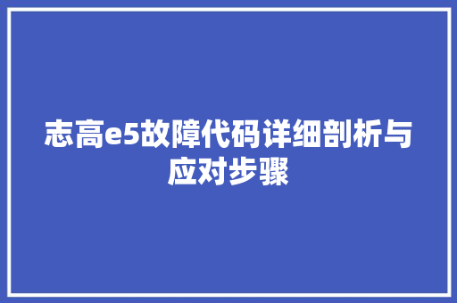 志高e5故障代码详细剖析与应对步骤